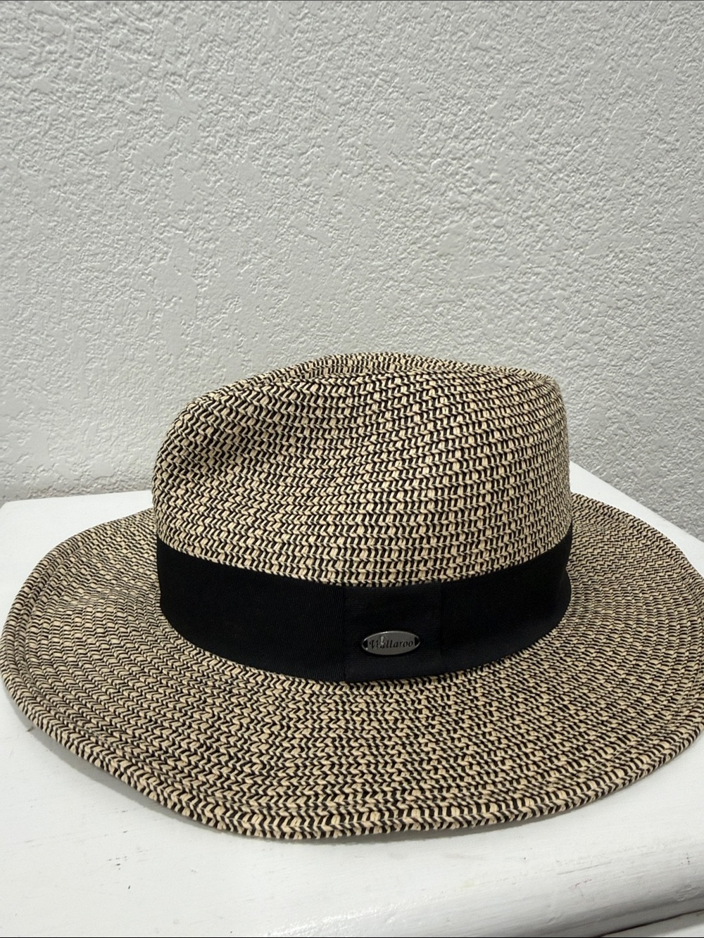 Woven Paper Fedora with Black Band - Unisex Sun Hat—inside brim tighten strings